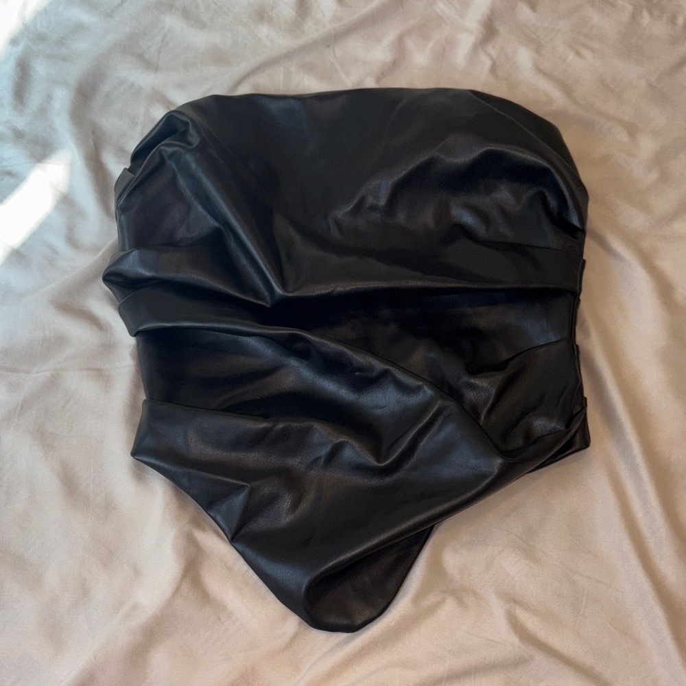 Black Faux Leather Crop Top